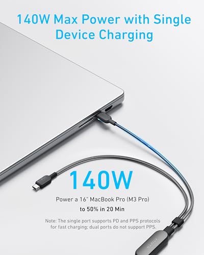 Anker 2-in-1 USB C to USB C Cable, 140W Max (1-Pack, 6 ft, Black) - color: Black, size: 6FT