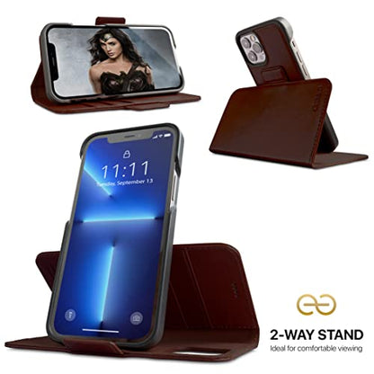 Dreem Vegan Leather Magnetic Detachable Wallet Case for iPhone 13 Pro Max | Built-in Phone Stand, RFID Blocking Card Holder Flip Cover, MagSafe Compatible, Gift Box [Fibonacci: Coffee] - color: Coffee, size: iPhone 13 Pro Max