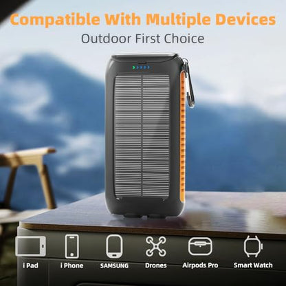 Nuynix 49800mAh Solar Power Bank with 15W Fast Charging & USB Charging - color: Orange