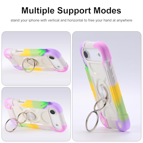 MARKILL Compatible with iPhone Air Case 6.5 Inch 2025 with 360 Degree Rotate Ring Stand, Military Grade Drop Protection Full Body Rugged Protective Case Kids - color: Rainbow White, size: iPhone Air 6.5"