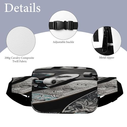 Skate Boards Fanny Packs for Women Men Double Layer Fashion Waist Pack Adjustable Belt Bag with Pockets Small Crossbody Bags for Running Hiking Workout Travel Daily Use