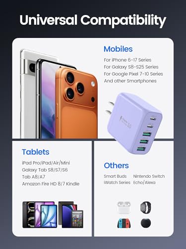 60W USB C Charger Block for iPhone 17 16 15,EIZLXQ 2-Pack USB C Wall Charger with Total 60W Max Output,10FT USB C Cable,Fast Charging Blocks for iPhone 17/16/15 Series,Galaxy,Pixel,iPad-Lavender - color: Lavender