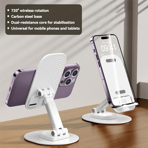 Foldable Desktop Phone Holder, Phone Holder on Desk Compatible with iPhone15, 14, 13 Pro Max Mini, Suitable for 3.5-12.9 inch Phones and Tablet Computer. (White) - color: White