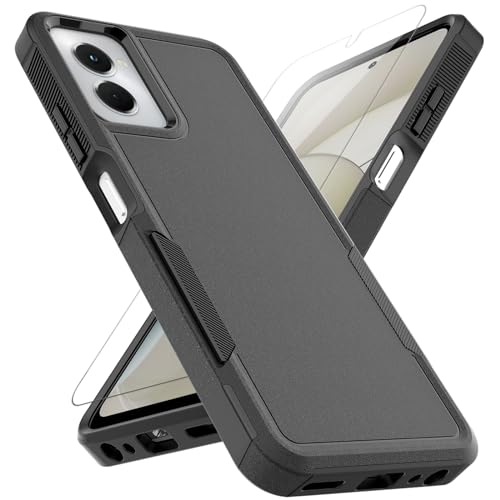 for Moto G Power 5G 2024 Case: Dual Layer Protective Heavy Duty Cell Phone Cover Shockproof Rugged with HD Screen Protector - Military Protection Bumper Tough - Motorola Moto G Power 5G 2024, Black - color: Black (PC) + Black (TPU), size: Moto G Power 5G