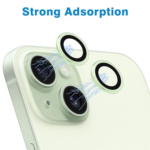 Compatible with iPhone 15 and 15 Plus Camera Lens Protector, Anti-Scratch Lens Cover 9H Tempered Glass Metal Camera Screen Protector Shockproof Camera Ring for iPhone 15 and 15 Plus - 2 Pcs - color: Green