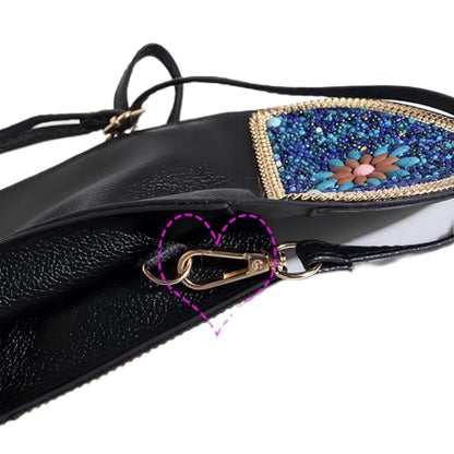 Women's Mobile Phone Bag, Cellphone Pouch, Retro Beads Shoulder Bag, Handcrafted Embellished Clutch Purse, Beaded Design - color: 14a