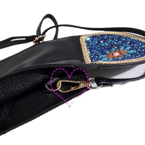 Women's Mobile Phone Bag, Cellphone Pouch, Retro Beads Shoulder Bag, Handcrafted Embellished Clutch Purse, Beaded Design - color: 15b