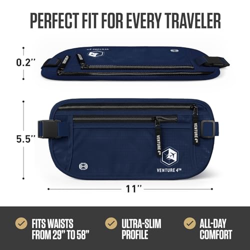 VENTURE 4TH Travel Money Belt, RFID Blocking Passport Holder - Navy Blue - color: Navy Blue