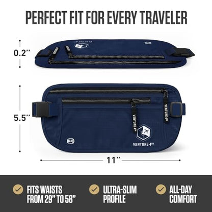 VENTURE 4TH Travel Money Belt, RFID Blocking Passport Holder - Navy Blue - color: Navy Blue