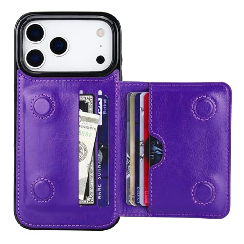 KIHUWEY Compatible with iPhone 17 Pro Max Wallet Case Credit Card Holder, Premium Leather Kickstand Flip Hidden Magnetic Clasp Durable Shockproof Protective Cover for 6.9 inch (Purple) - color: Purple