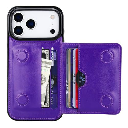 KIHUWEY Compatible with iPhone 17 Pro Max Wallet Case Credit Card Holder, Premium Leather Kickstand Flip Hidden Magnetic Clasp Durable Shockproof Protective Cover for 6.9 inch (Purple) - color: Purple