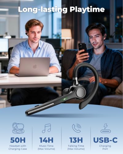 Ngsod Bluetooth Headset V5.4,USB Dongle Wireless Earpiece with Mic for Work - color: Deep Black