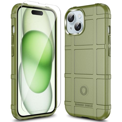 Rugged Shield 8ft Drop Proof TPU Thick Armor Tactical Protective Case Compatible with iPhone 15 (6.1 inches) - Army Green - color: Army Green, size: iPhone 15