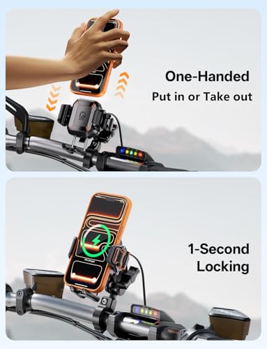 Kewig Motorcycle Phone Mount with Qi 15W Wireless & 36W USB C Charging Port