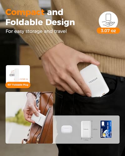USB C Wall Charger Block PD 65W, TESSAN Flat Fast Phone Charger Foldable - size: 2 USB-C, PD 65 W