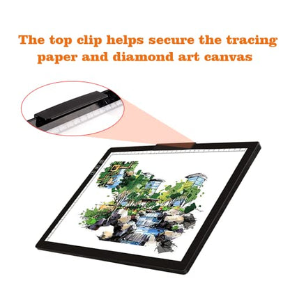 Wireless Rechargeable A4 LED Light Pad w/Built-in Riser Stands, 6 Levels of Brightness, Evenly Illuminated Light Box for Tracing and Weeding Vinyl, Slim and Lightweight Diamond Painting Light Board - style: Rechargeable-A4 Black
