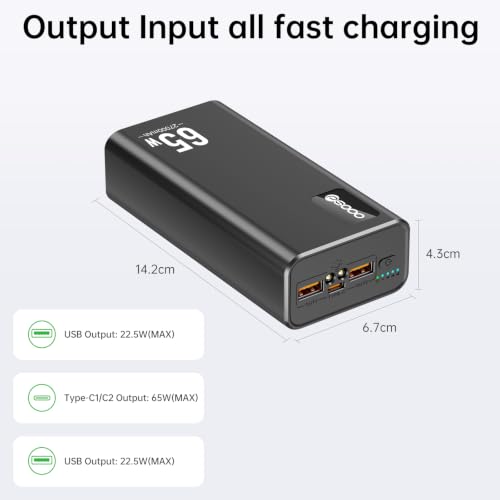 PSOOO Power Bank 65W 27000mAh Laptop Battery Pack - color: Black