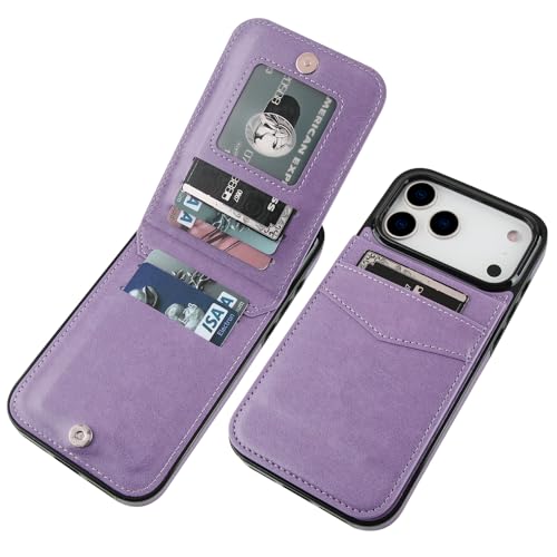 KIHUWEY for iPhone 17 Pro Max Wallet Case Card Holder Kickstand, Purple | Credit Card Slots, PU Leather, Magnetic Clasp, Flip Heavy Duty Protection Cover for Men - color: Purple