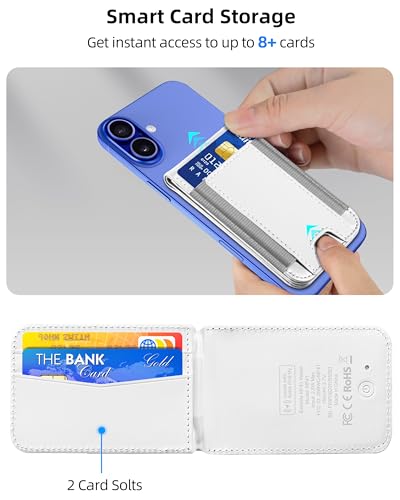 for Magsafe Wallet Works with Apple Find My, Leather Magnetic Phone Wallet - color: Ivory White