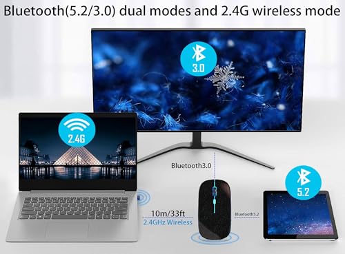 WREANU Wireless Bluetooth Mouse, Rechargeable Laptop Mice, Black Bright - color: Black Bright