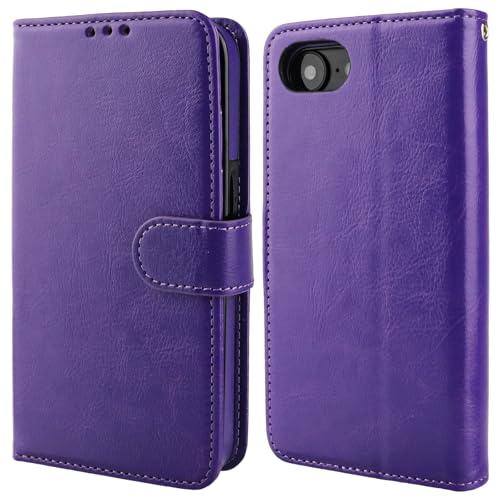 Bocasal Detachable Wallet Case Card Holder for iPhone 17e/16e, Purple | RFID Blocking Kickstand Card Slots Holder PU Leather Magnetic Shockproof Wrist Strap Removable Flip Protective Cover 6.1 inch - color: Purple