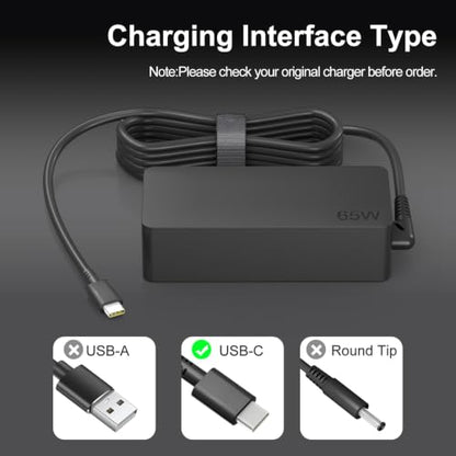 Dzytnsy 65W USB C Laptop Charger Compatible with Lenovo Yoga/Thinkbook/Chromebook/IdeaPad/Thinkpad X1 X13 T14 T15 T480s T580s T490, Replacement for Lenovo Laptop Charger