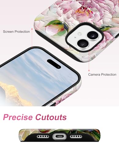 Jusy Magnetic Stained Glass Floral Case for iPhone 16e/17e, Peony | Compatible with MagSafe, Cute Aesthetic Flower Design, TPU and PC Protective Phone Cover - color: Peony