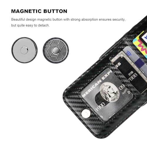 KIHUWEY for iPhone 16 Pro Wallet Case Card Holder Kickstand, Carbon Black | Credit Card Slots, PU Leather, Magnetic Clasp, Flip Heavy Duty Protection Cover for Men and Women - color: Carbon Black
