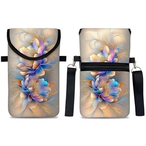 Neoprene Cell Phone Sleeve Pouch Case Bag with Crossbody Strap Neck Lanyard for Women 7.5 X 4.3 in BF Flowers - color: BF Flower