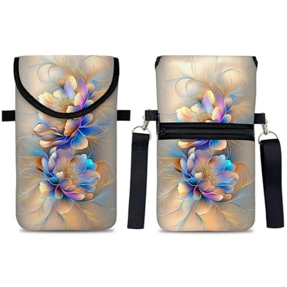 Neoprene Cell Phone Sleeve Pouch Case Bag with Crossbody Strap Neck Lanyard for Women 7.5 X 4.3 in BF Flowers - color: BF Flower