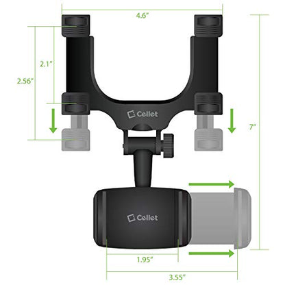 Cellet Vehicle Rear View Mirror Phone Holder Mount Universal Smartphone Cradle Compatible to Apple iPhone, Samsung Galaxy Smartphones, Google Pixel, Moto, Google Map GPS Navigation, Dash Cam Mount - style: Style 4