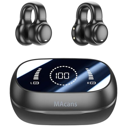 Clip-On Earbuds,Open-Ear Wireless Bluetooth 5.4 Headphones,LED Power Display Earbuds for Women & Kids Ideal for Small Ears,Sports,Glasses (Black) - color: Black