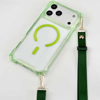 Magnetic for iPhone 17 Pro Max Crossbody Phone Case,Sage,Clear Magnetic Soft Frame PC Back Shockproof Protective Phone Cover with Adjustable Detachable Lanyard,Compatible with MagSafe - color: Sage, size: iPhone 17 Pro Max