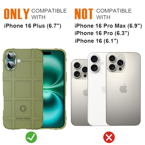 Rugged Shield 8ft Drop Proof TPU Thick Armor Tactical Protective Case Compatible with iPhone 16 Plus (6.7 inches) - Army Green - color: Army Green, size: iPhone 16 Plus