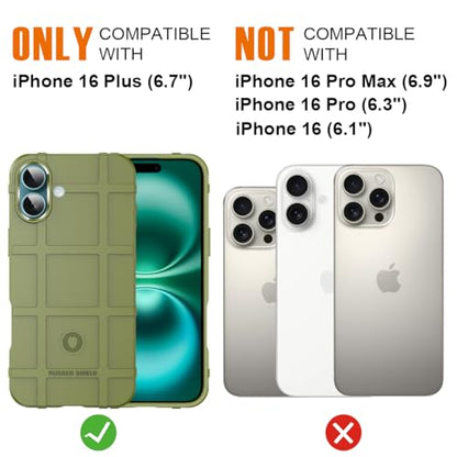 Rugged Shield 8ft Drop Proof TPU Thick Armor Tactical Protective Case Compatible with iPhone 16 Plus (6.7 inches) - Army Green - color: Army Green, size: iPhone 16 Plus