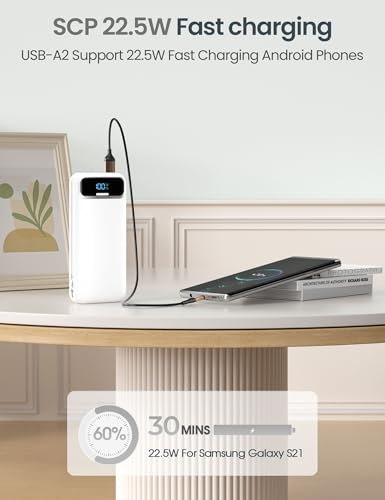 aonidi Portable Charger 12000mAh with Built-in Cables&AC Wall Plug, White - color: White
