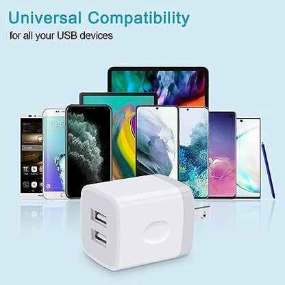 USB Wall Charger,Charging Block,5Pack 2.1A Quick Dual Port Plug Charger Box - color: White