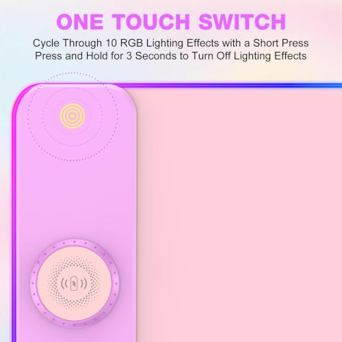 TARKARI 15W Magnetic Wireless Charging RGB Mouse Pad, 800x300mm Pink - color: Pink