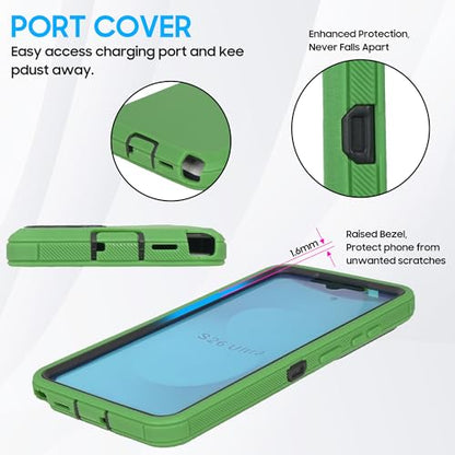 Compatible for Samsung Galaxy S26 Plus Case, Military Grade Drop Protection Rugged Shockproof Cover with Built-in Screen Protector, Belt Clip Holster Full-Body Case (Green) - color: Green