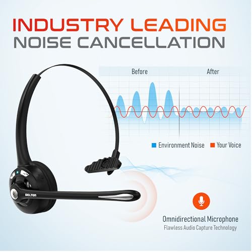Delton 10X Bluetooth Computer Headset, On-Ear Single Ear Wireless Headset | with Noise Canceling Mic for Computer/Laptop/Call Center/Truck Driver, Works with All Meetings Apps - Black