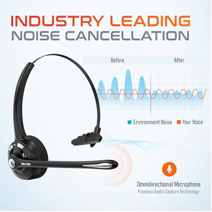 Delton 10X Bluetooth Computer Headset, On-Ear Single Ear Wireless Headset | with Noise Canceling Mic for Computer/Laptop/Call Center/Truck Driver, Works with All Meetings Apps - Black