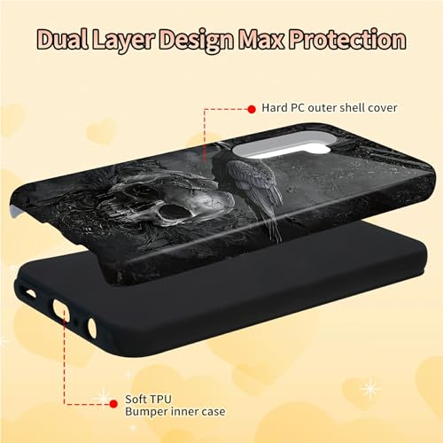 Crow Skull Phone Case for Samsung Galaxy S25, Dual Layer Shockproof Rugged Cover with Soft TPU + Hard PC, Anti-Scratch Slim Fit Wireless Charging Compatible - color: Crow Skull, size: 6.2" Galaxy S25