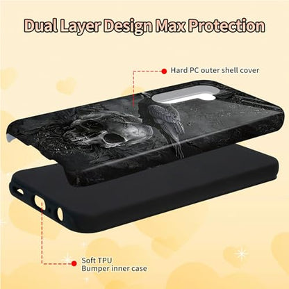 Crow Skull Phone Case for Samsung Galaxy S25, Dual Layer Shockproof Rugged Cover with Soft TPU + Hard PC, Anti-Scratch Slim Fit Wireless Charging Compatible - color: Crow Skull, size: 6.2" Galaxy S25