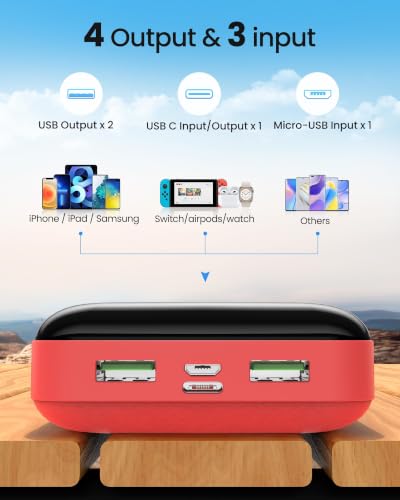 Portable Charger Power Bank 50000mAh 22.5W Fast Charging Battery Pack - color: Black-red
