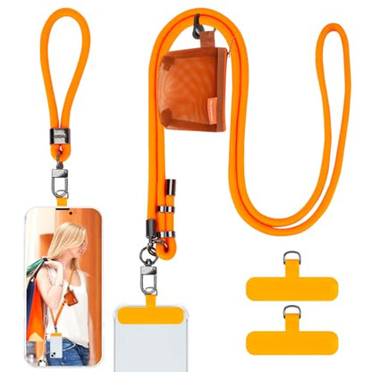 HOTEMIA Phone Lanyard and Wrist Straps, Adjustable Cell Phone Lanyard Crossbody with Detachable Wallet, 8mm Thick iPhone Lanyard for Around the Neck (Orange+Wallet) - color: Orange+wallet