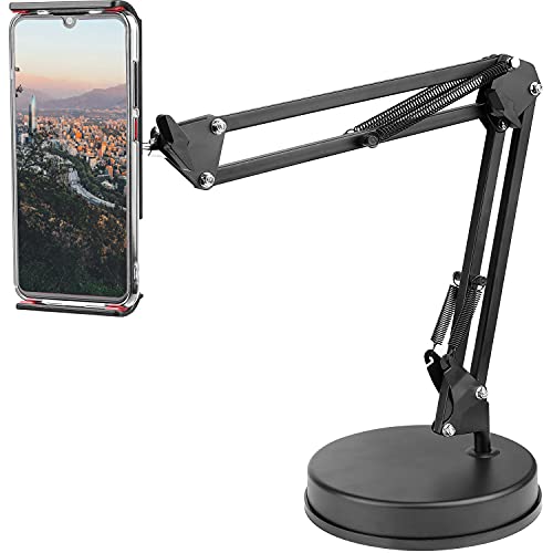 Overhead Phone Mount Stand ChromLives Phone Video Stand Articulating Arm Phone Mount Table Top with Base Adjustable 360° Cell Phone Tablet Holder Mount Desktop Compatible with Phones, Tablets, iPad - color: Black2