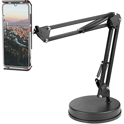 Overhead Phone Mount Stand ChromLives Phone Video Stand Articulating Arm Phone Mount Table Top with Base Adjustable 360° Cell Phone Tablet Holder Mount Desktop Compatible with Phones, Tablets, iPad - color: Black2