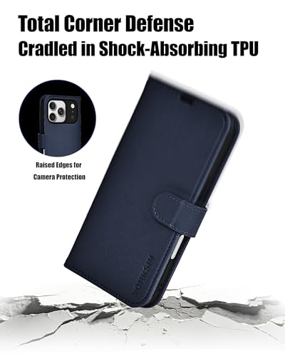 for iPhone 17 Pro Max Wallet Case, Flip Folio Phone Cover with Card Holder, RFID Blocking, Shockproof Protective Case with Kickstand, Magnetic Closure, PU Leather & TPU, Blue - color: Blue