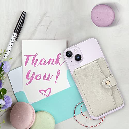 Phone Wallet Stick On, Small Card Holder for Phone Case with Snap Closure - color: Beige