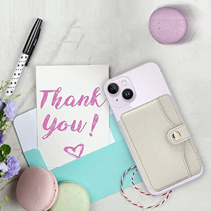Phone Wallet Stick On, Small Card Holder for Phone Case with Snap Closure - color: Beige